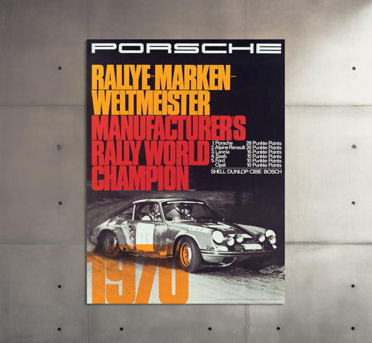 Porsche Poster | Vintage Porsche Rally World Champion Motorsport Poster | Classic Car Poster | Rally Racing | Extra Large Wall Art Print