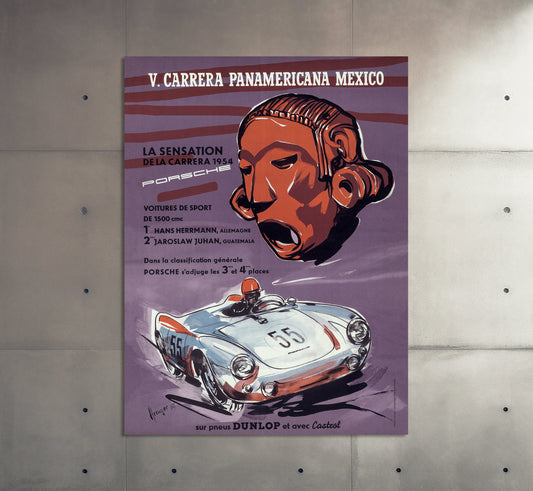 Porsche Poster | Vintage Porsche Carrera Panamericana Mexico Motorsport Racing Poster | Classic Car Poster | Extra Large Wall Art Print.