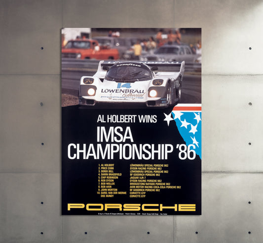 Porsche Poster | Vintage Porsche IMSA Championship 1986 Racing Poster | Classic Sports Car Poster | Motorsport Wall Art Print