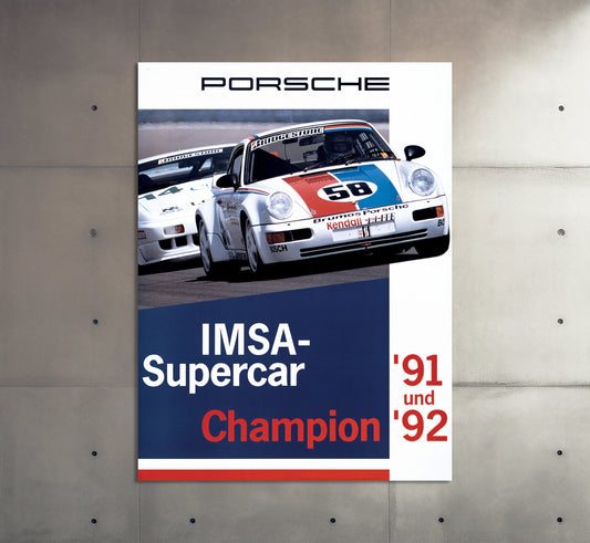 Porsche Poster | Vintage Porsche IMSA Supercar Champion Motorsport Racing Poster | Classic Porsche Turbo Car Ad | Motorsport Wall Art Print