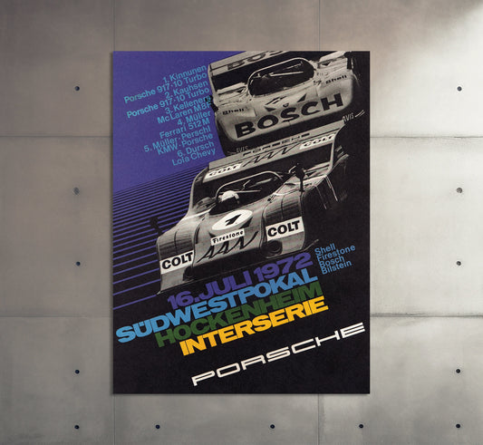 Porsche Poster | Vintage Porsche Southwest Cup Interserie 1972 Racing Poster | Classic Sports Car Advertising | Motorsport Wall Art Print