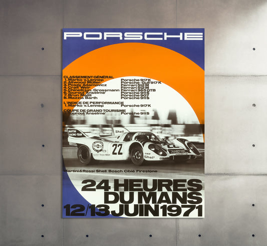 Porsche Poster | Vintage 24 Hours of Le Mans 1971 Racing Poster | Classic Race Car Poster | Motorsport Advertising | Large Wall Art Print