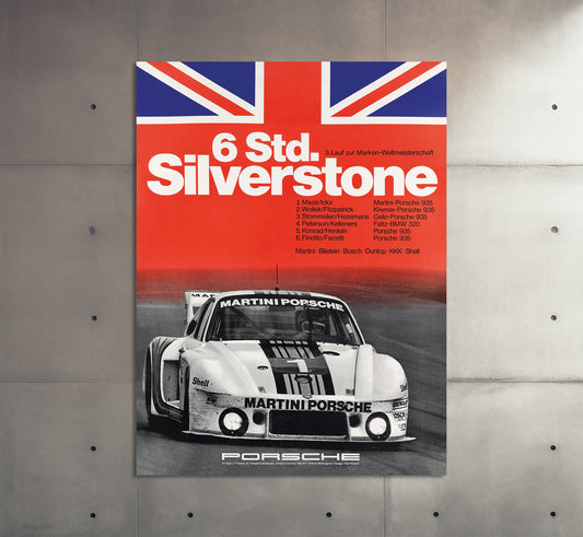 Porsche Poster | Vintage 6h Silverstone 1977 Racing Poster | Martini Porsche | Classic Car Poster | Car Ad | Motorsport Wall Art Print