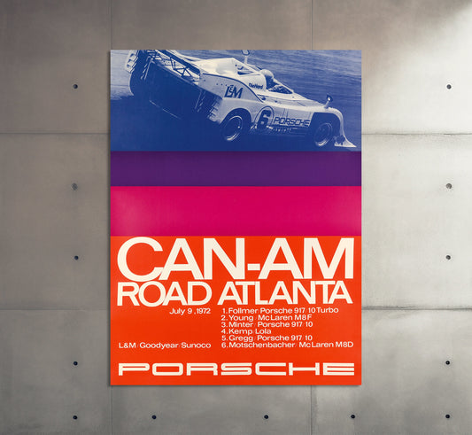 Porsche Poster | Vintage Porsche Turbo 917 CanAm Road Atlanta 1972 Racing Poster | Classic Car Poster | American Motorsport Wall Art Print