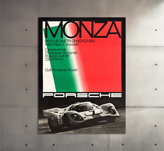 Porsche Poster | Vintage Porsche Monza 1970 Racing Poster | Vintage Race Car Poster | Automotive Advertisement | Motorsport Wall Art Print