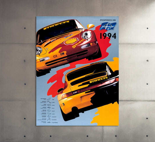 Porsche Poster | Vintage Porsche Supercup 1994 | Classic Porsche Turbo Racing Art | 90s Race Car Advertisement | Motorsports Wall Art Print