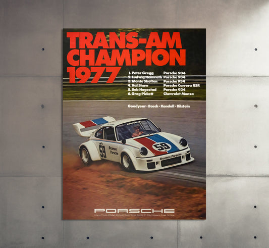 Porsche Poster | Vintage Porsche Turbo Trans Am Champion 1977 Racing Poster | Classic Car Poster | Porsche Print | Motorsport Wall Art Print