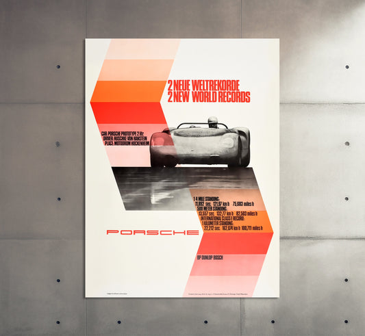 Porsche Poster | Vintage Porsche Prototype World Records Hockenheim Germany 1965 Poster | Classic Sports Car Ad | Motorsport Wall Art Print