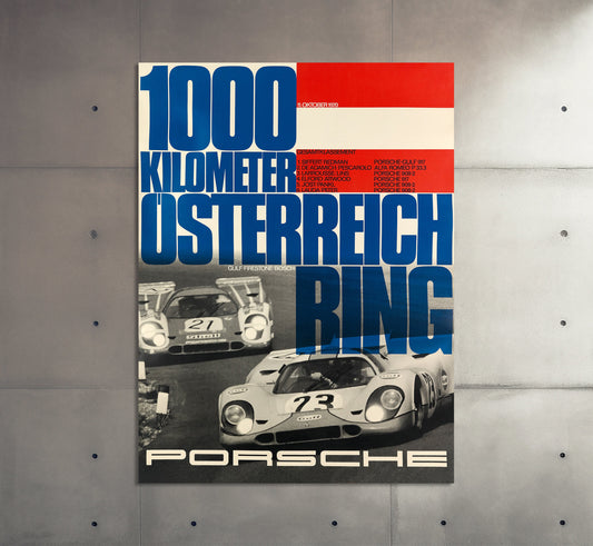 Porsche Poster | Vintage Porsche 1000 Km in Austria 1970 Racing Poster | Classic Car Poster | Advertising Poster | Motorsport Wall Art Print