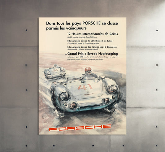 Porsche Poster | Vintage Grand Prix Europa Nurburgring Racing Poster | Classic Car Print | Advertising Poster | Motorsport Wall Art Print