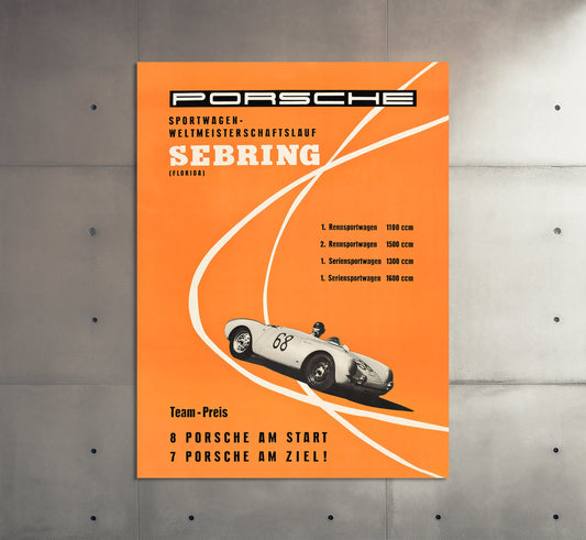 Porsche Poster | Vintage Sebring USA Motorsport Racing Poster | Old Minimalist Car Poster | Advertising Poster | Motorsport Wall Art Print