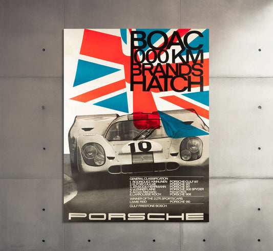 Porsche Poster | Vintage Brands Hatch Racing Poster BOAC 1000 Km | Vintage Car Poster | Advertising Poster | Large Wall Art