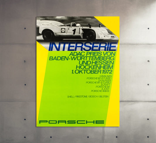 Porsche Poster | Vintage Porsche Interserie 1972 Hockenheim Racing Poster | Vintage Car Poster | Advertising Poster | Motorsport Wall Art