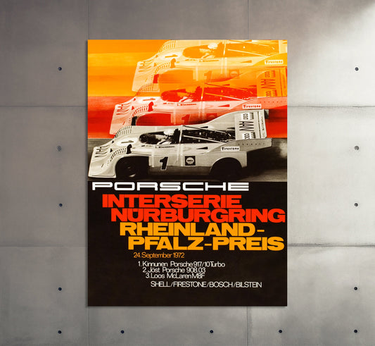 Porsche Poster | Vintage Interserie Nurburgring 1972 Racing Poster | Vintage Car Poster | Motorsport Advertising Poster | Large Wall Art