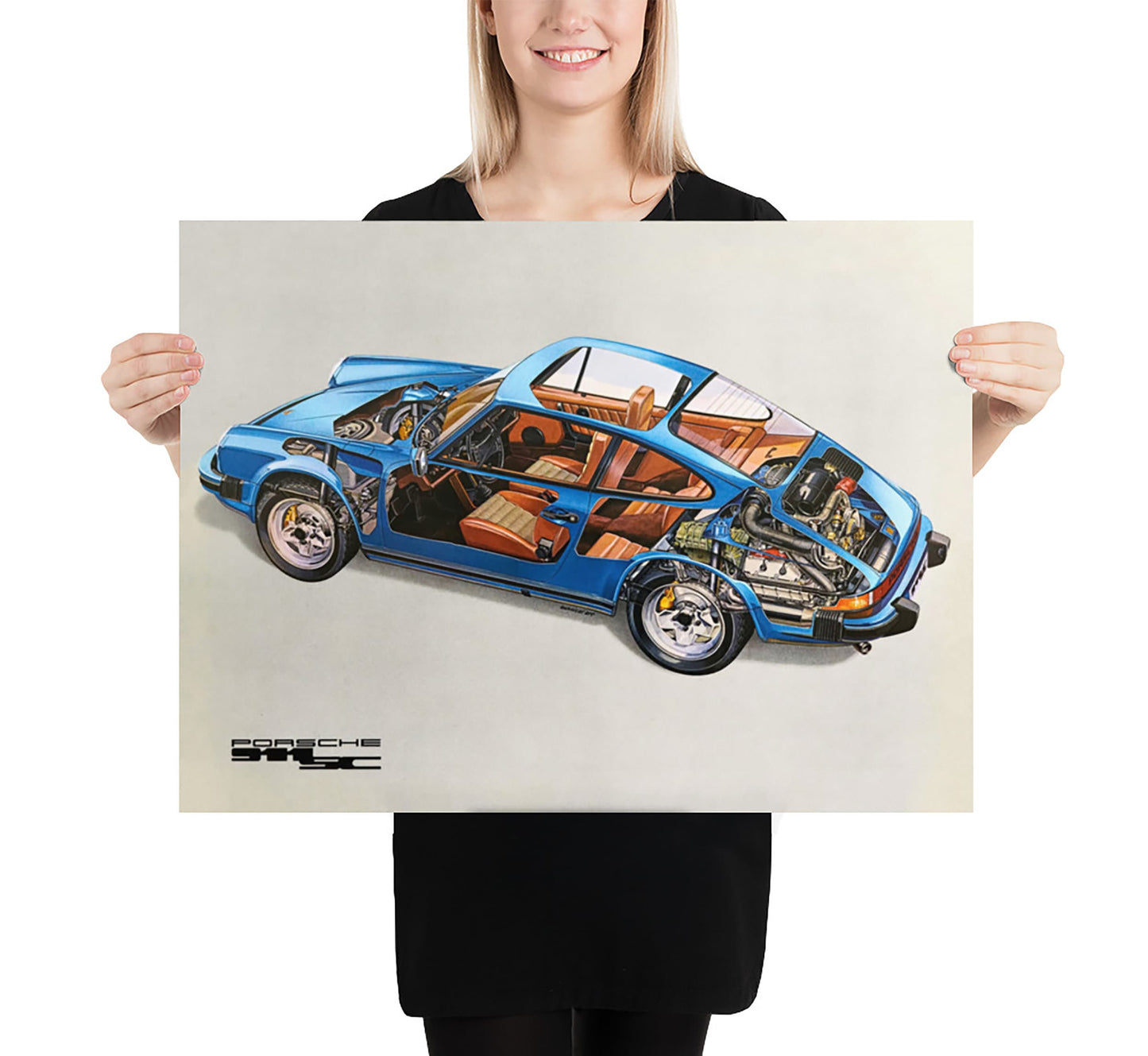 Porsche Poster | Vintage Porsche 911 SC Carrera 1970s Technical Art Poster | Vintage Car Poster | Advertising Poster | Large Wall Art