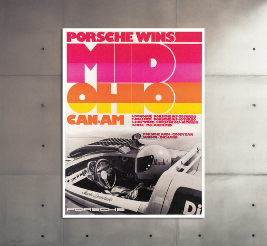 Porsche Poster | Vintage Porsche Mid Ohio Can-Am Racing Poster | Classic Sports Car Advertising Poster | Motorsport Wall Art Print