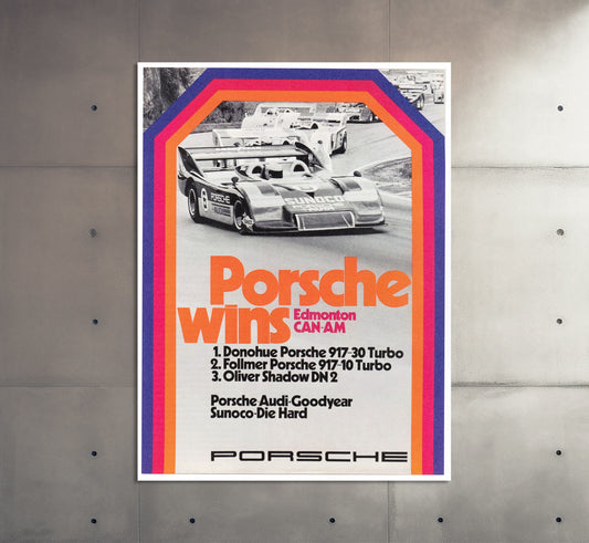 Porsche Poster | Vintage Porsche Edmonton Can-Am Racing Poster | Classic Sports Car Advertising Poster | Motorsport Wall Art Print