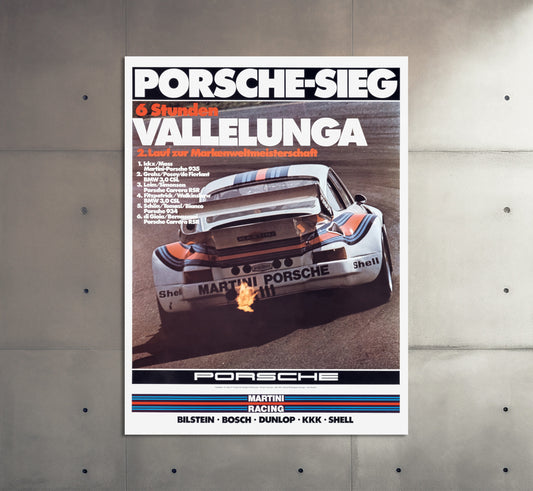 Porsche Martini Racing Advertising Poster | Vintage 6 Hours of Vallelunga Motorsport  Poster | Vintage Car Poster |  Large Wall Art Print